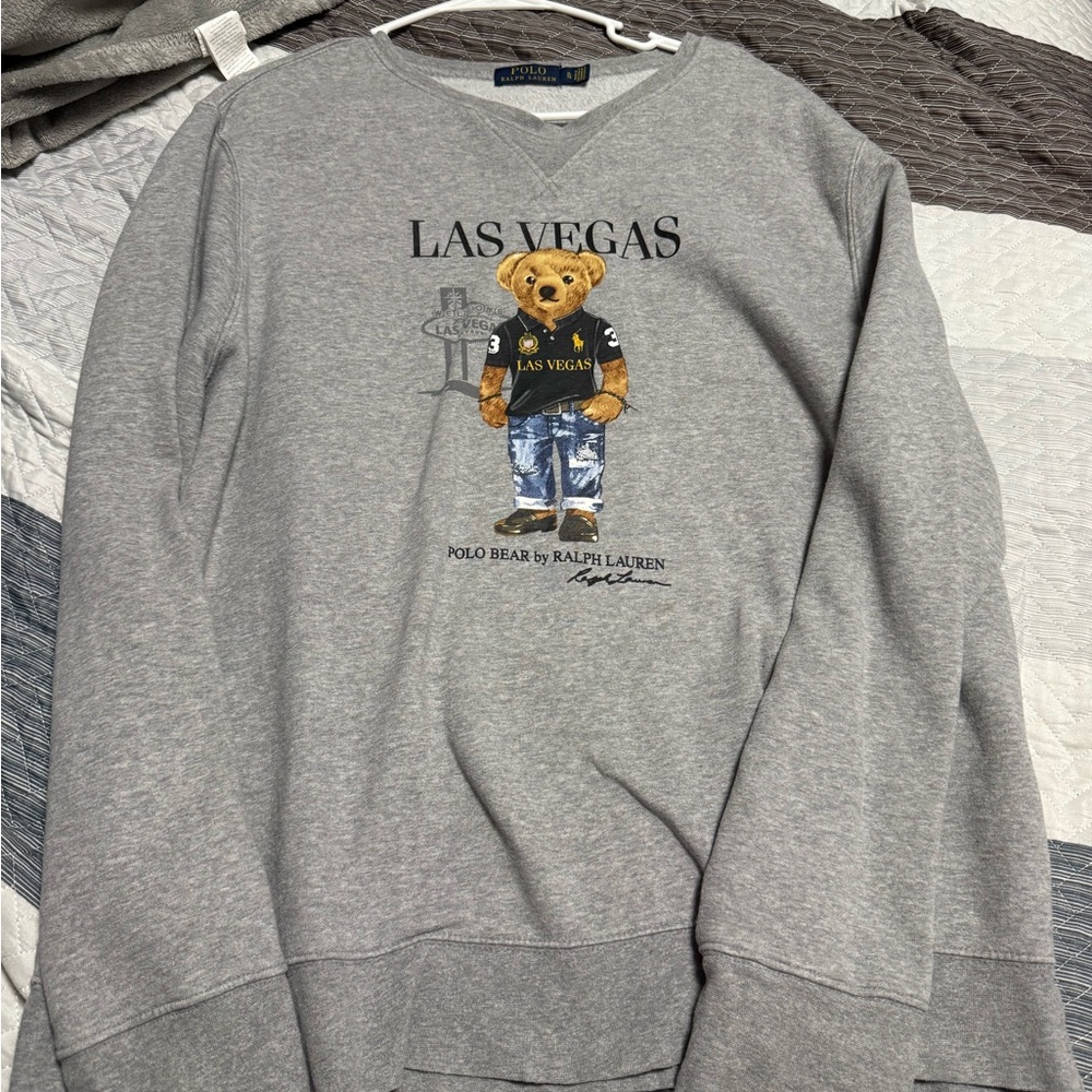 Ralph Lauren Gray Crewneck Sweater with Bear Graphic